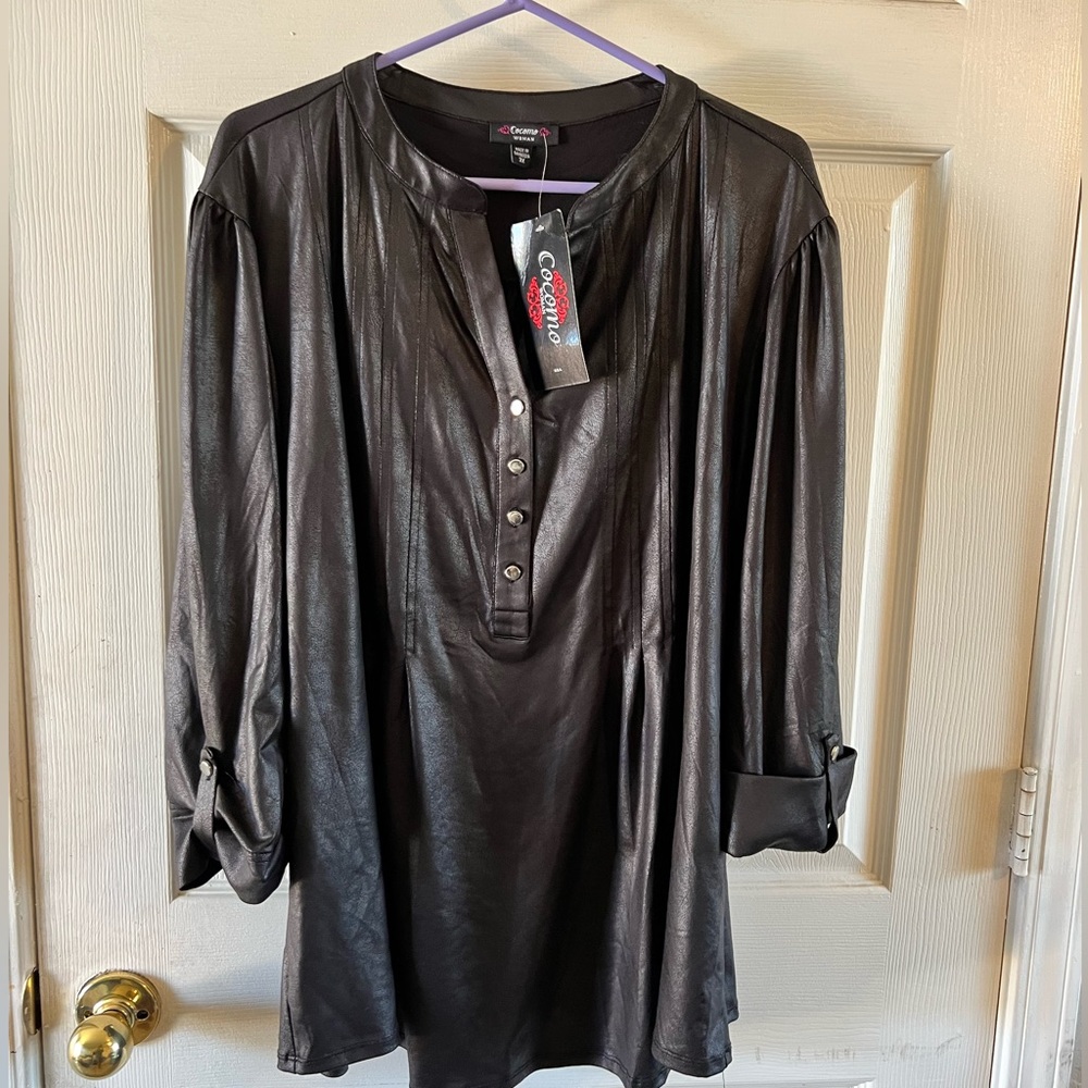 3X faux leather black shirt